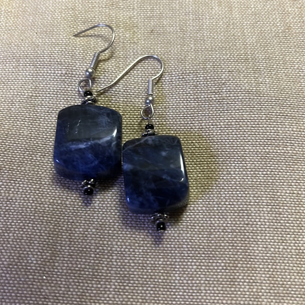 Natural Gemstone Dangle Earrings Rectangle Drop Jewelry